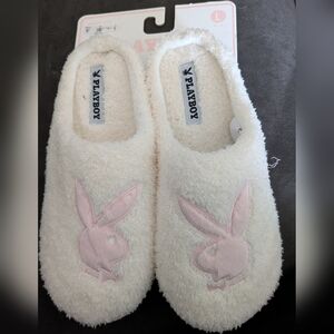 Playboy Cream Slippers with Pink Bunny